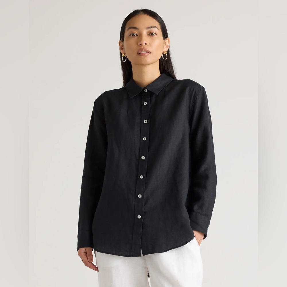 NWT Quince 100% European Linen Long Sleeve Shirt in Black Size Small